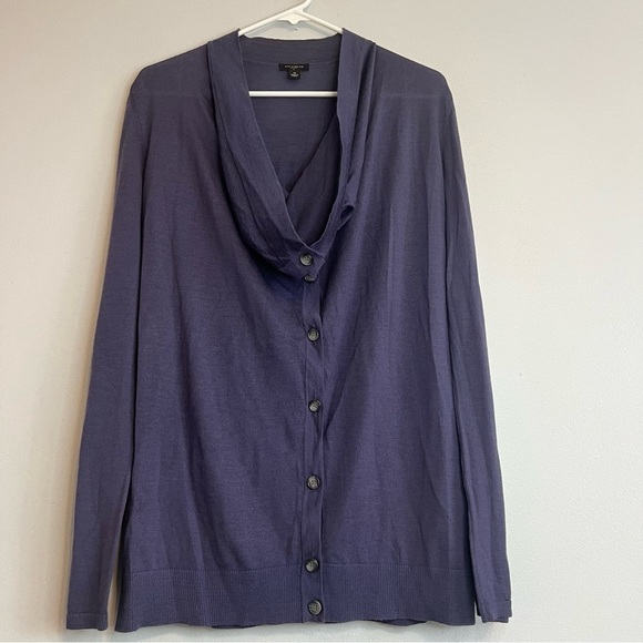Ann Taylor Merino Wool Button Cardigan Purple Sz M Lightweight Roll Tab Boho - Picture 1 of 12